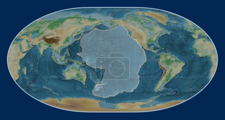 Photo for Pacific tectonic plate on the physical elevation map in the Loximuthal projection centered meridionally. - Royalty Free Image