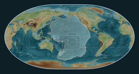 Téléchargez les photos : Plaque tectonique du Pacifique sur la carte d'élévation de style Wiki dans la projection de Loximuthal centrée méridionale. - en image libre de droit