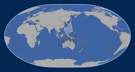 Téléchargez les photos : Plaque tectonique de la mer des Philippines sur la carte des contours solides dans la projection de Loximuthal centrée méridionale. Limites des autres plaques - en image libre de droit