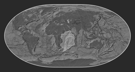 Téléchargez les photos : Plaque tectonique somalienne sur la carte de l'altitude bilevel dans la projection de Loximuthal centrée méridionale. Limites des autres plaques - en image libre de droit