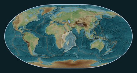 Téléchargez les photos : Plaque tectonique somalienne sur la carte d'altitude de style Wiki dans la projection de Loximuthal centrée méridionale. Limites des autres plaques - en image libre de droit