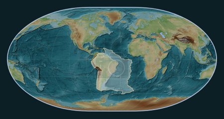 Téléchargez les photos : Plaque tectonique sud-américaine sur la carte d'élévation de style Wiki dans la projection de Loximuthal centrée méridionale. - en image libre de droit