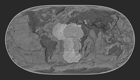 Téléchargez les photos : Plaque tectonique africaine sur la carte d'altitude bilevel dans la projection Natural Earth II centrée méridionale. Limites des autres plaques - en image libre de droit