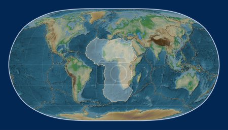 Téléchargez les photos : Plaque tectonique africaine sur la carte physique de l'altitude dans la projection Natural Earth II centrée méridionale. Limites des autres plaques - en image libre de droit