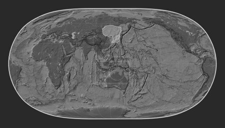 Téléchargez les photos : Plaque tectonique d'Amour sur la carte d'altitude bilevel dans la projection Natural Earth II centrée méridionale. - en image libre de droit