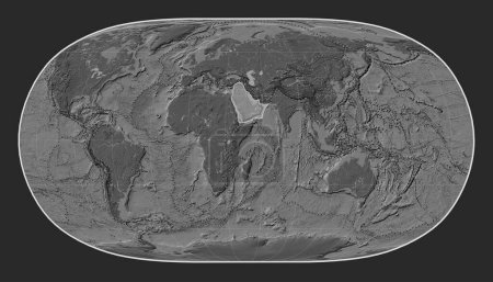 Photo for Arabian tectonic plate on the bilevel elevation map in the Natural Earth II projection centered meridionally. Boundaries of other plates - Royalty Free Image