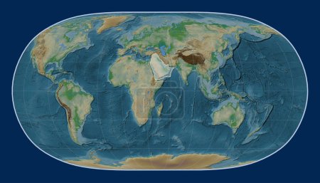 Photo for Arabian tectonic plate on the physical elevation map in the Natural Earth II projection centered meridionally. - Royalty Free Image