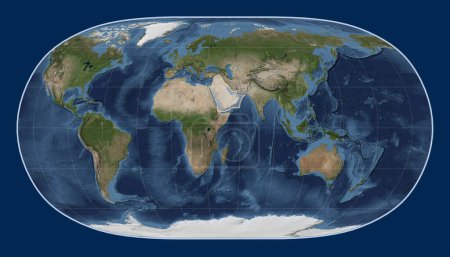 Photo for Arabian tectonic plate on the Blue Marble satellite map in the Natural Earth II projection centered meridionally. - Royalty Free Image
