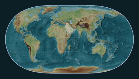 Photo for Arabian tectonic plate on the Wiki style elevation map in the Natural Earth II projection centered meridionally. - Royalty Free Image
