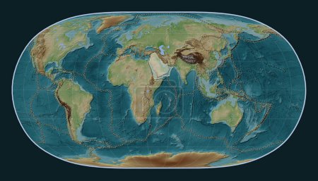 Photo for Arabian tectonic plate on the Wiki style elevation map in the Natural Earth II projection centered meridionally. Boundaries of other plates - Royalty Free Image