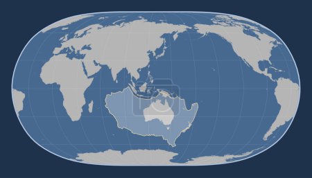 Foto de Placa tectónica australiana en el mapa de contorno sólido en la proyección de la Tierra Natural II centrada meridionalmente. - Imagen libre de derechos