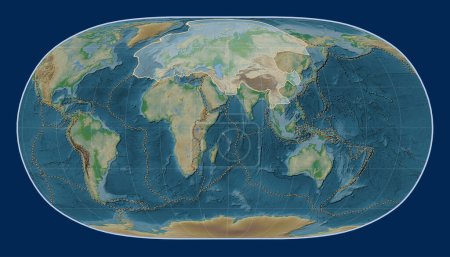 Téléchargez les photos : Plaque tectonique eurasienne sur la carte physique de l'altitude dans la projection Natural Earth II centrée méridionale. Limites des autres plaques - en image libre de droit
