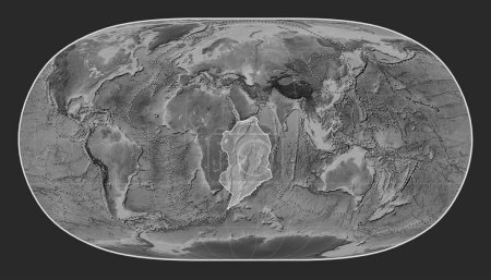 Téléchargez les photos : Plaque tectonique somalienne sur la carte d'altitude en niveaux de gris dans la projection Natural Earth II centrée méridionale. Limites des autres plaques - en image libre de droit