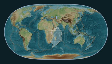 Téléchargez les photos : Plaque tectonique somalienne sur la carte d'altitude de style Wiki dans la projection Natural Earth II centrée méridionale. Limites des autres plaques - en image libre de droit