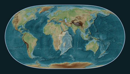 Photo for Somalian tectonic plate on the Wiki style elevation map in the Natural Earth II projection centered meridionally. - Royalty Free Image