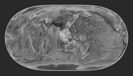 Foto de Placa tectónica de Sunda en el mapa de elevación a escala de grises en la proyección de la Tierra Natural II centrada meridionalmente. - Imagen libre de derechos