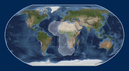 Photo for African tectonic plate on the Blue Marble satellite map in the Robinson projection centered meridionally. - Royalty Free Image