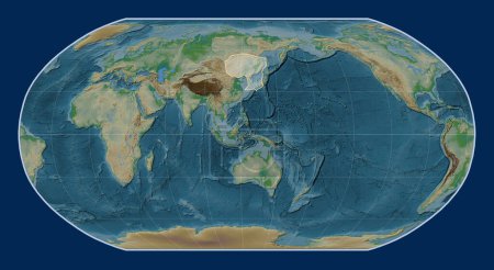 Photo for Amur tectonic plate on the physical elevation map in the Robinson projection centered meridionally. - Royalty Free Image
