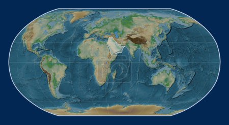 Photo for Arabian tectonic plate on the physical elevation map in the Robinson projection centered meridionally. - Royalty Free Image