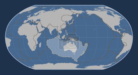 Photo for Australian tectonic plate on the solid contour map in the Robinson projection centered meridionally. Boundaries of other plates - Royalty Free Image