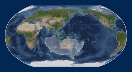 Photo for Australian tectonic plate on the Blue Marble satellite map in the Robinson projection centered meridionally. - Royalty Free Image