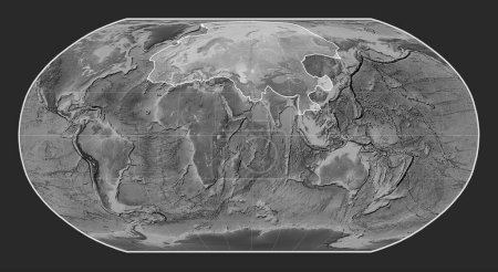 Téléchargez les photos : Plaque tectonique eurasienne sur la carte d'élévation en niveaux de gris dans la projection Robinson centrée méridionale. - en image libre de droit