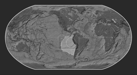 Photo for Nazca tectonic plate on the bilevel elevation map in the Robinson projection centered meridionally. - Royalty Free Image