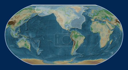 Photo for North American tectonic plate on the physical elevation map in the Robinson projection centered meridionally. - Royalty Free Image