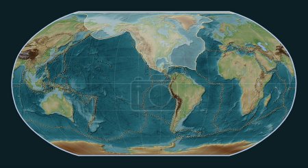 Photo for North American tectonic plate on the Wiki style elevation map in the Robinson projection centered meridionally. Boundaries of other plates - Royalty Free Image