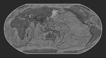 Téléchargez les photos : Plaque tectonique Okhotsk sur la carte d'élévation bilevel dans la projection Robinson centrée méridionale. - en image libre de droit