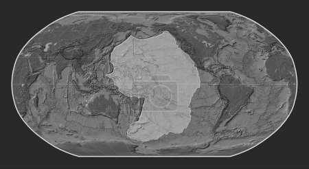 Photo for Pacific tectonic plate on the bilevel elevation map in the Robinson projection centered meridionally. Boundaries of other plates - Royalty Free Image