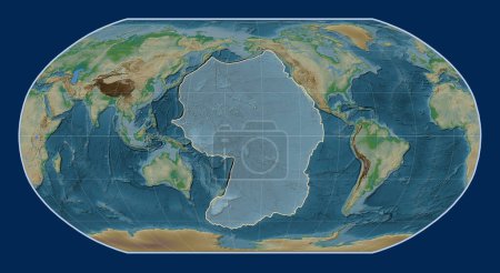 Photo for Pacific tectonic plate on the physical elevation map in the Robinson projection centered meridionally. - Royalty Free Image