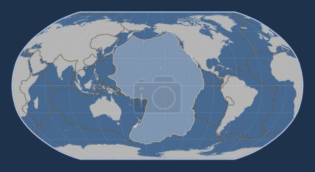Foto de Placa tectónica del Pacífico en el mapa de contorno sólido en la proyección de Robinson centrada meridionalmente. Límites de otras placas - Imagen libre de derechos