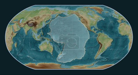 Téléchargez les photos : Plaque tectonique du Pacifique sur la carte d'élévation de style Wiki dans la projection Robinson centrée méridionale. - en image libre de droit