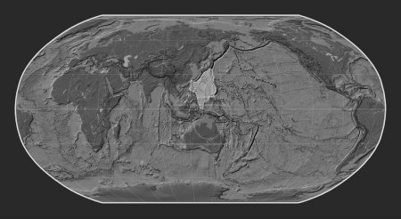 Photo for Philippine Sea tectonic plate on the bilevel elevation map in the Robinson projection centered meridionally. - Royalty Free Image