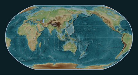 Photo for Philippine Sea tectonic plate on the Wiki style elevation map in the Robinson projection centered meridionally. - Royalty Free Image