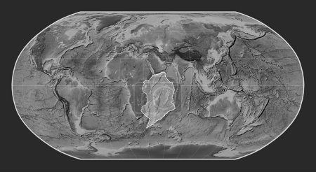 Téléchargez les photos : Plaque tectonique somalienne sur la carte d'altitude en niveaux de gris dans la projection Robinson centrée méridionale. - en image libre de droit