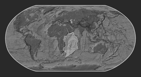 Téléchargez les photos : Plaque tectonique somalienne sur la carte d'altitude bilevel dans la projection Robinson centrée méridionale. - en image libre de droit