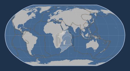 Téléchargez les photos : Plaque tectonique somalienne sur la carte de contour solide dans la projection Robinson centrée méridionale. Limites des autres plaques - en image libre de droit
