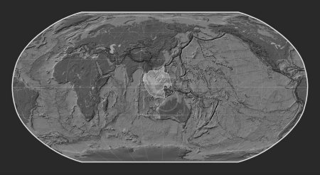 Téléchargez les photos : Plaque tectonique Sunda sur la carte d'élévation bilevel dans la projection Robinson centrée méridionale. - en image libre de droit