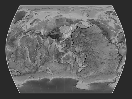 Téléchargez les photos : Plaque tectonique Amour sur la carte d'altitude en niveaux de gris dans la projection Times centrée méridionale. - en image libre de droit