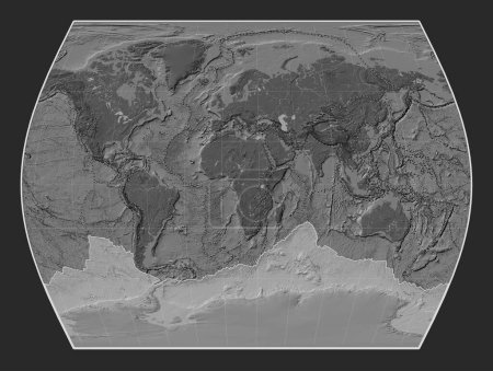 Téléchargez les photos : Plaque tectonique antarctique sur la carte de l'altitude bilevel dans la projection Times centrée méridionale. Limites des autres plaques - en image libre de droit