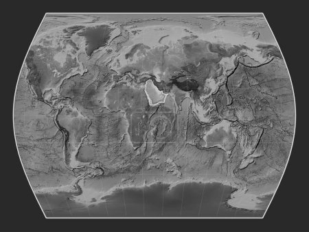 Photo for Arabian tectonic plate on the grayscale elevation map in the Times projection centered meridionally. - Royalty Free Image