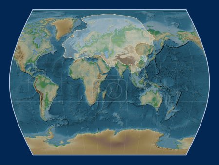 Téléchargez les photos : Plaque tectonique eurasienne sur la carte d'élévation physique dans la projection Times centrée méridionale. - en image libre de droit