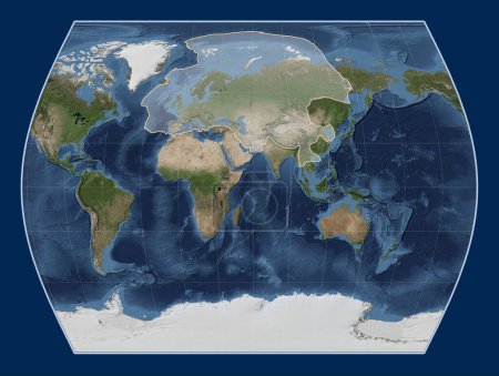 Foto de Placa tectónica euroasiática en el mapa satélite de mármol azul en la proyección Times centrada meridionalmente. - Imagen libre de derechos