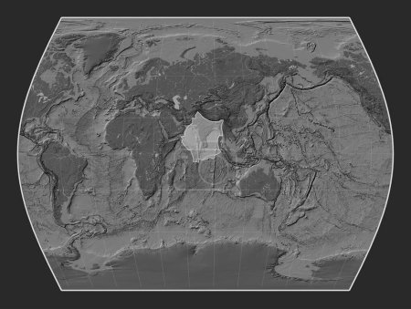 Téléchargez les photos : Plaque tectonique indienne sur la carte d'altitude bilevel dans la projection Times centrée méridionale. - en image libre de droit