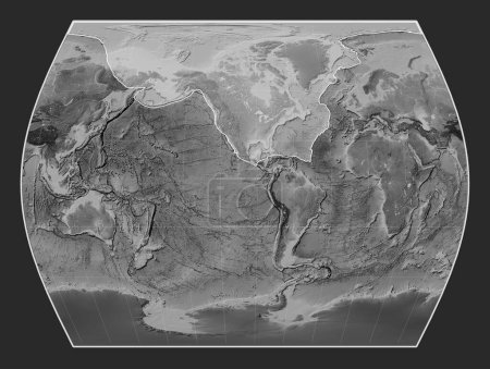 Téléchargez les photos : Plaque tectonique nord-américaine sur la carte d'altitude en niveaux de gris dans la projection Times centrée méridionale. - en image libre de droit