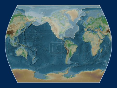 Photo for North American tectonic plate on the physical elevation map in the Times projection centered meridionally. - Royalty Free Image
