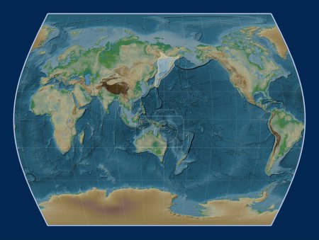 Téléchargez les photos : Plaque tectonique Okhotsk sur la carte physique de l'altitude dans la projection Times centrée méridionale. - en image libre de droit