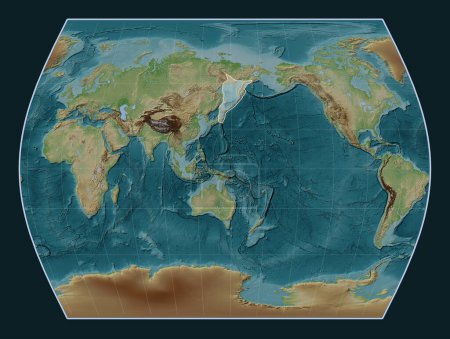 Téléchargez les photos : Plaque tectonique Okhotsk sur la carte d'élévation de style Wiki dans la projection Times centrée méridionale. - en image libre de droit